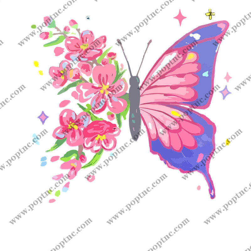 浪漫樱花与蝴蝶的梦幻组合:服装印花裁片