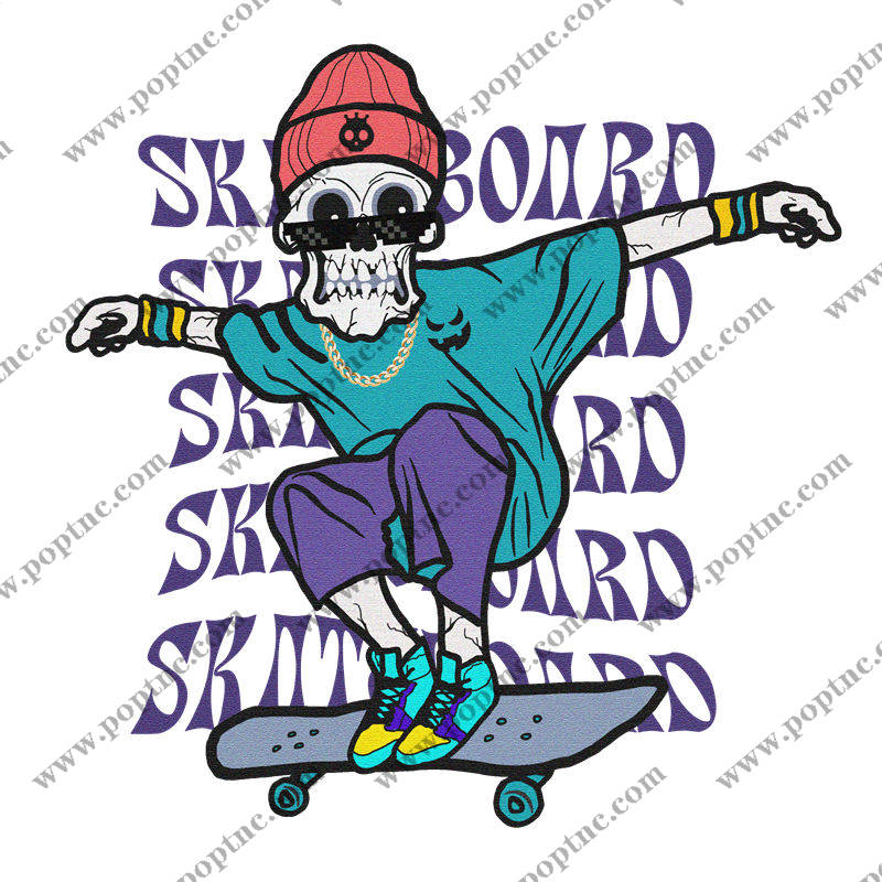 骷髅滑板手裁片印花,街头潮流风服装印花