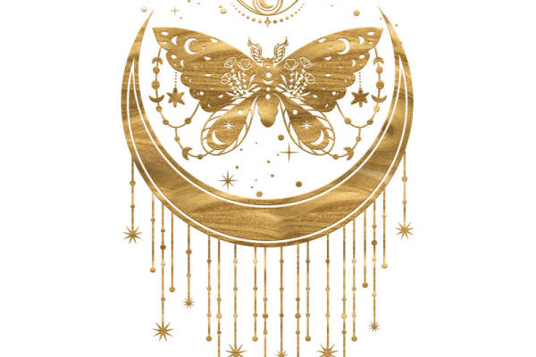 金色蝴蝶与月亮纹样:服装印花与裁片印花的理想选择