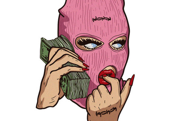 粉色纹理面具印花：服装印花裁片新选择