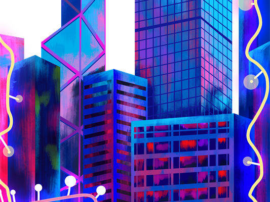 未来都市霓虹花型：服装印花裁片设计灵感