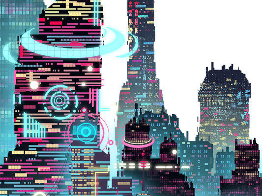 未来都市霓虹灯纹服装印花设计