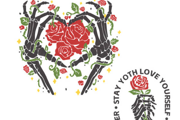 浪漫玫瑰骷髅心形裁片印花，打造个性服装