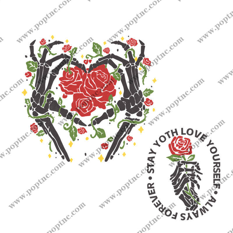 浪漫玫瑰骷髅心形裁片印花,打造个性服装