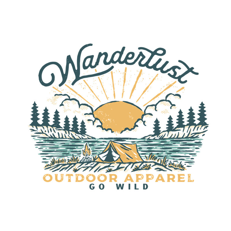 户外探险主题裁片印花：Wanderlust风格服装印花