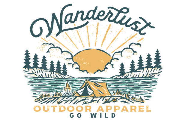 户外探险主题裁片印花：Wanderlust风格服装印花