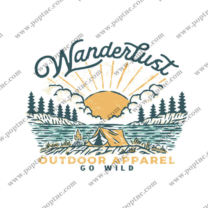 户外探险主题裁片印花:Wanderlust风格服装印花