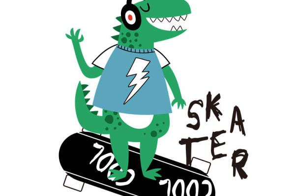 恐龙滑板手裁片印花：创意服装印花设计