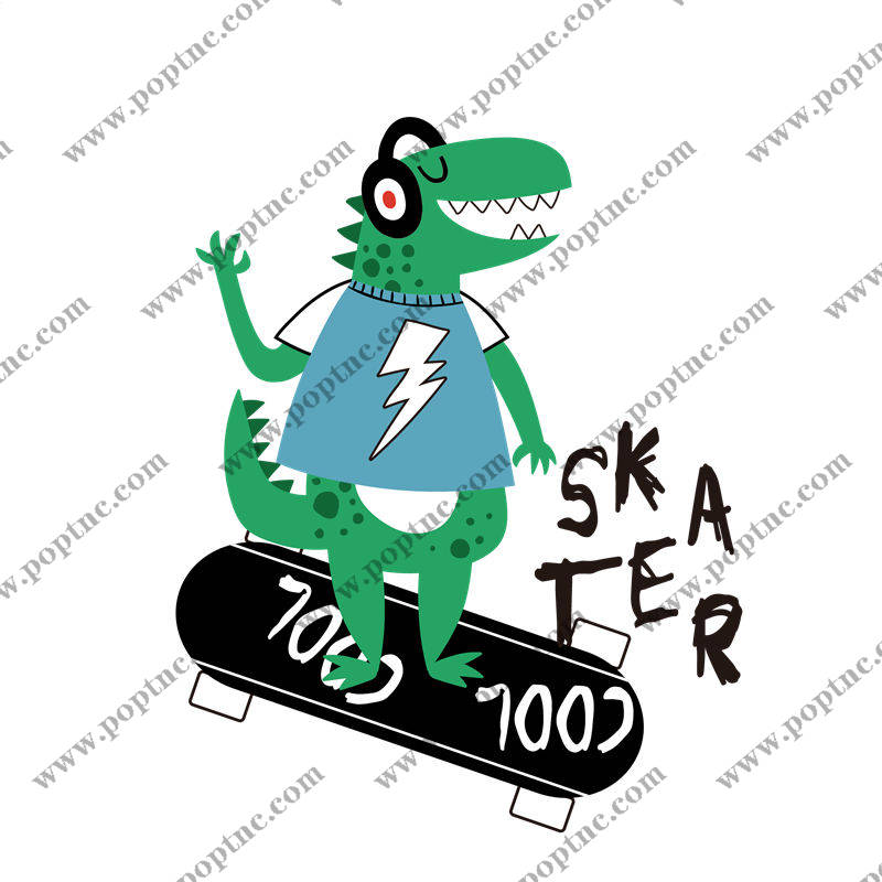 恐龙滑板手裁片印花:创意服装印花设计
