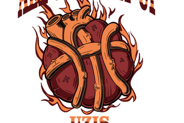 火焰篮球心形图案服装印花裁片