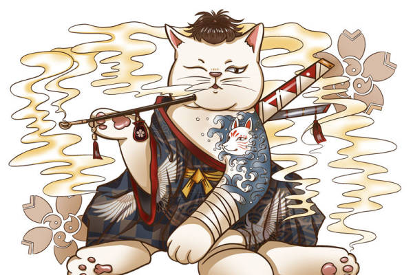 日式和风猫猫裁片印花，打造个性服装