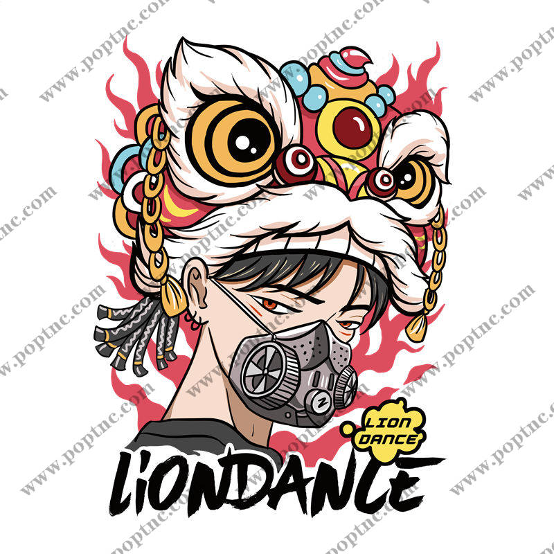 传统舞狮头像印花图案:服装印花裁片设计灵感