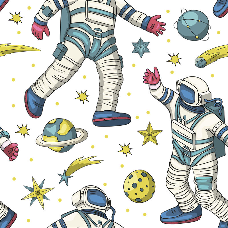 宇航员与星球的梦幻印花素材，打造个性服装