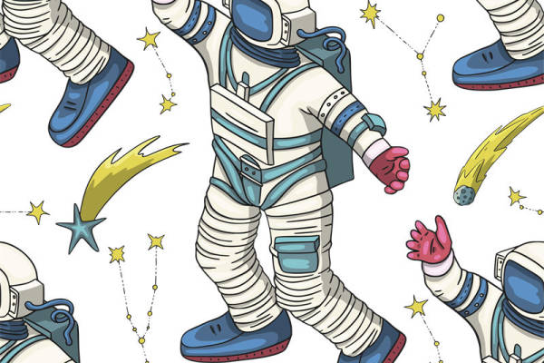 太空探险者裁片印花:独特宇航员图案服装印花