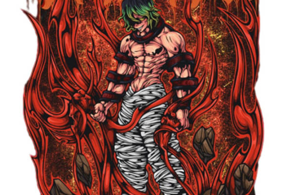 地狱之火裁片印花：燃烧的恶魔图案服装印花