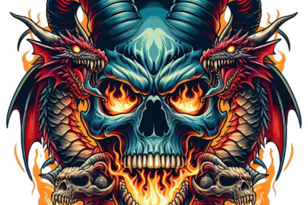 恶魔龙骨火纹服装印花裁片