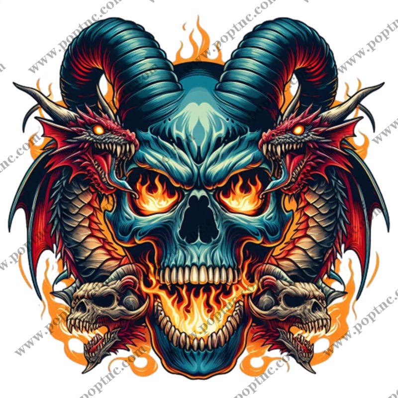 恶魔龙骨火纹服装印花裁片