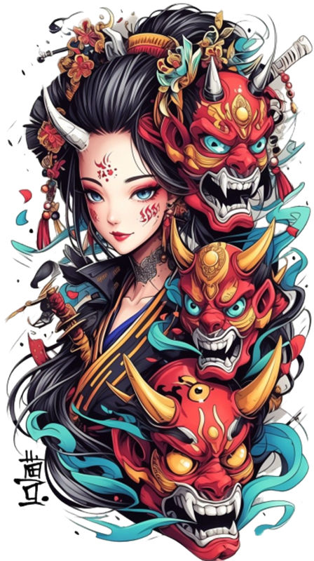 传统日本鬼面纹样裁片印花，打造独特服装设计