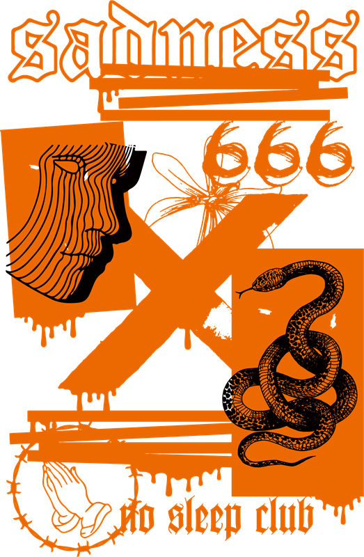 暗黑风格裁片印花图案,适合摇滚音乐节服装