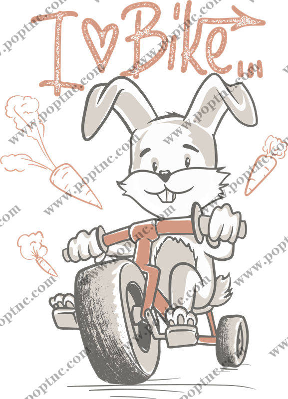 卡通兔子骑车印花图案:服装印花裁片设计灵感
