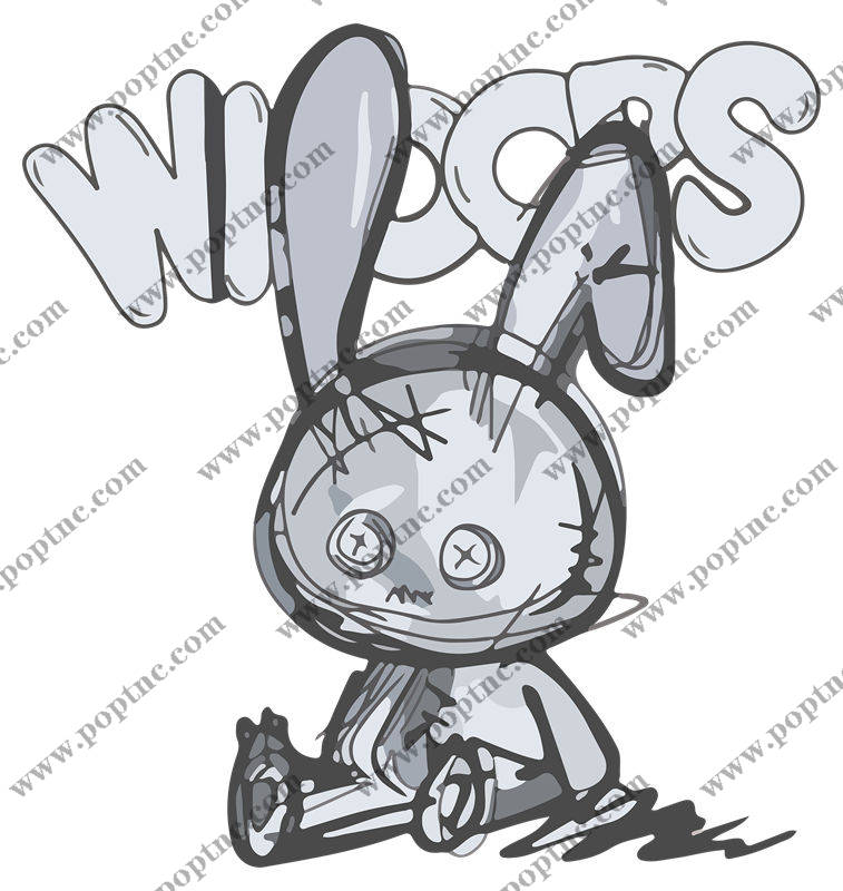 裁片印花:灰白卡通兔子图案服装印花