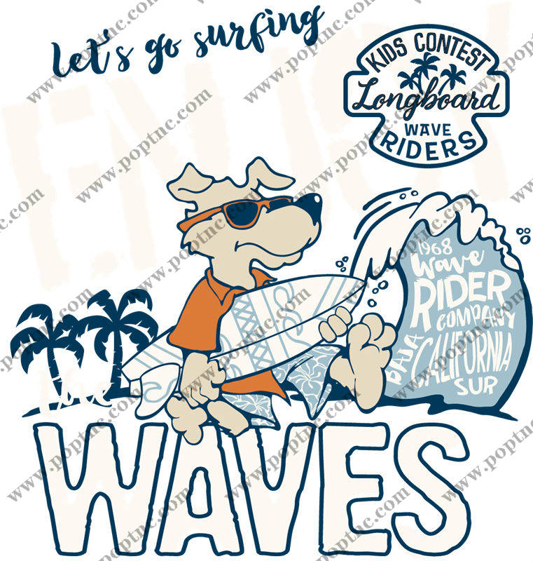 夏日海滩风情服装印花图案,适合冲浪主题裁片印花