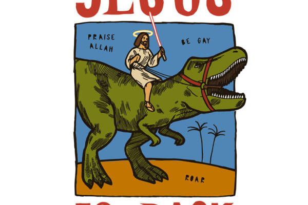 复古恐龙与耶稣的趣味服装印花设计