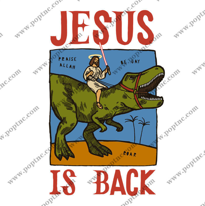 复古恐龙与耶稣的趣味服装印花设计
