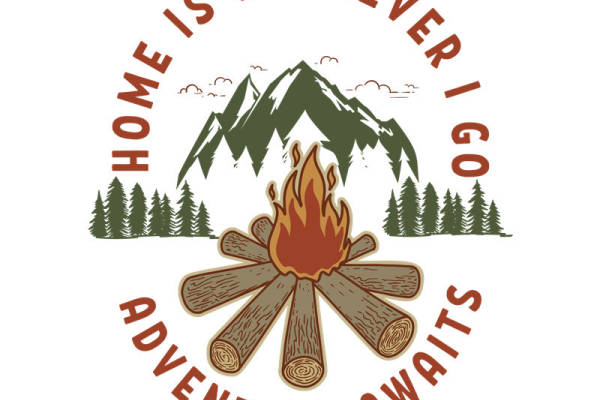 户外探险主题服装印花素材：山火与森林的完美结合