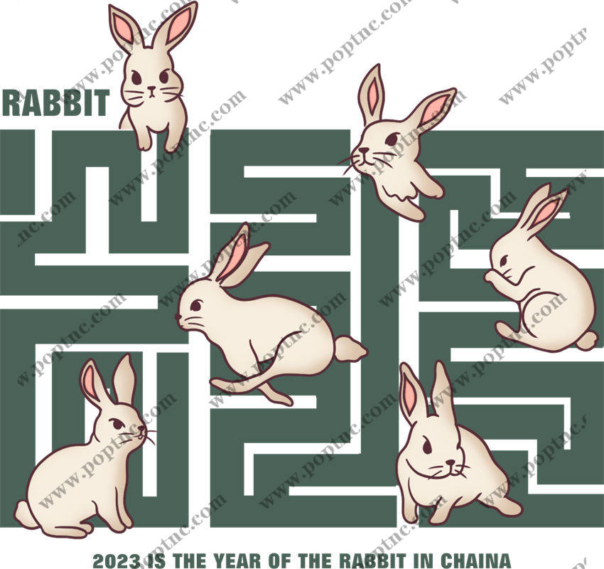 萌趣兔子迷宫图案服装印花裁片