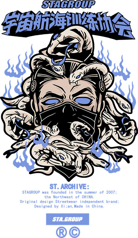 神秘蛇头纹样服装印花裁片设计