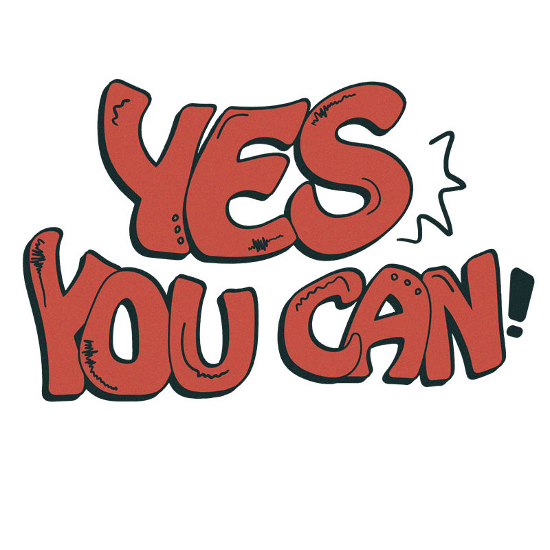 裁片印花：红色“YES YOU CAN”服装印花图案