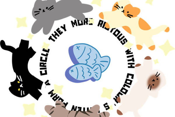 萌趣猫咪与鱼干的服装印花设计