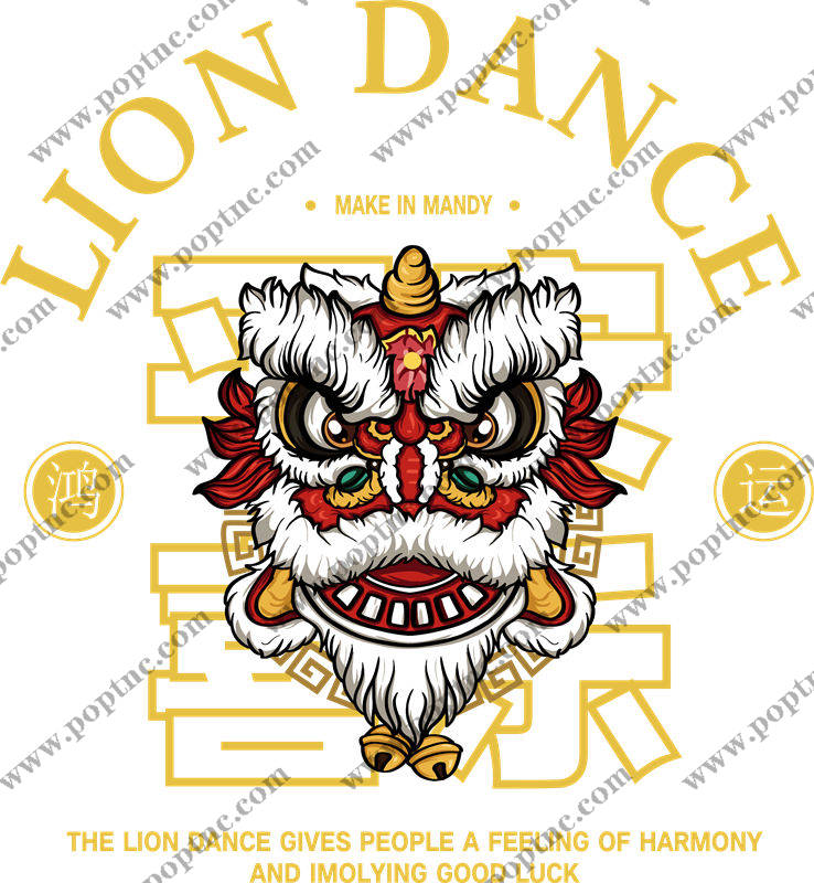 传统狮头图案服装印花裁片设计