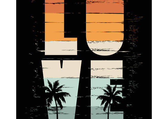 复古LOVE棕榈树服装印花设计