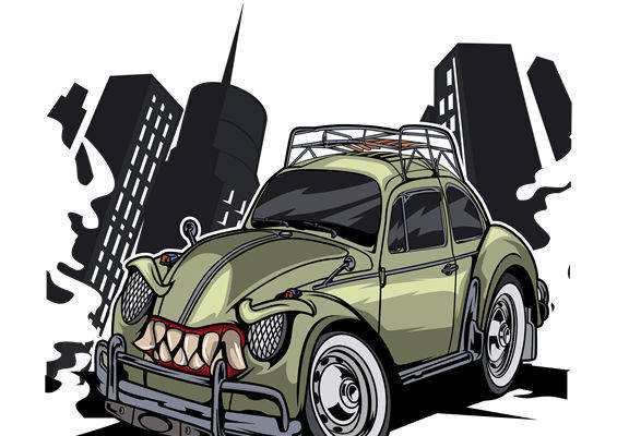 复古汽车图案裁片印花，打造个性服装