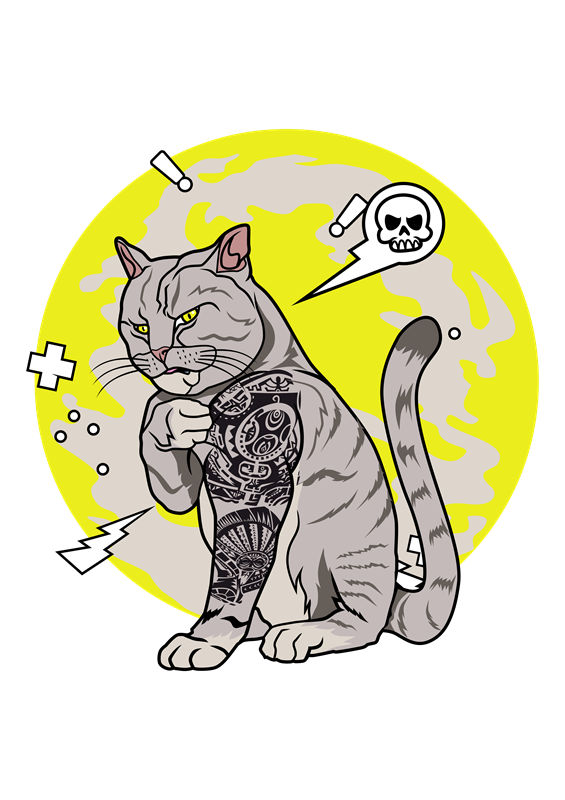 酷炫猫咪纹身图案：服装印花裁片设计灵感