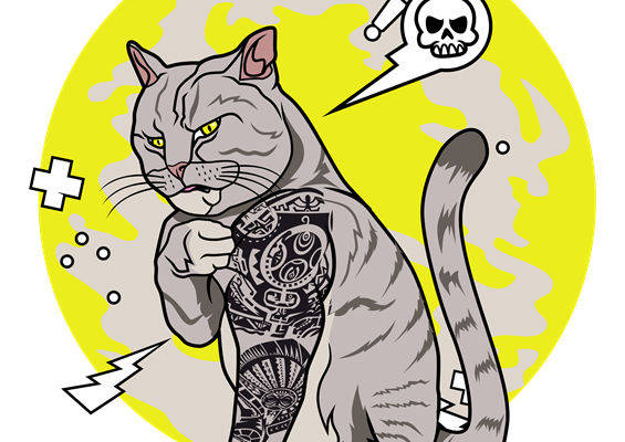 酷炫猫咪纹身图案：服装印花裁片设计灵感