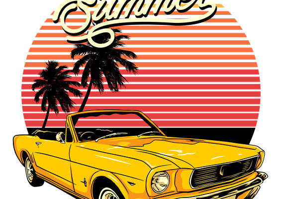 复古夏日风情汽车印花裁片，打造个性时尚服装