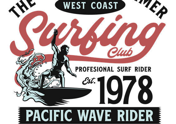 复古西海岸冲浪图案服装印花