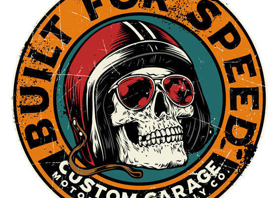 复古机车风骷髅头印花图案，打造个性服装