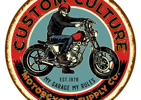 复古摩托车图案裁片印花，打造个性服装