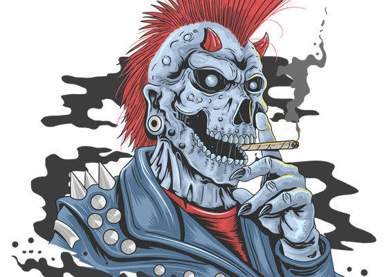 朋克风骷髅头裁片印花，个性服装印花设计