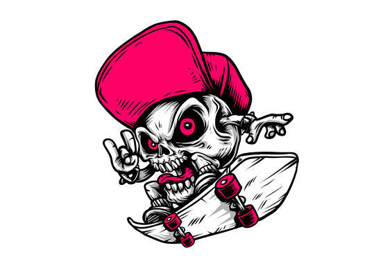 骷髅滑板手裁片印花：酷炫街头风服装印花