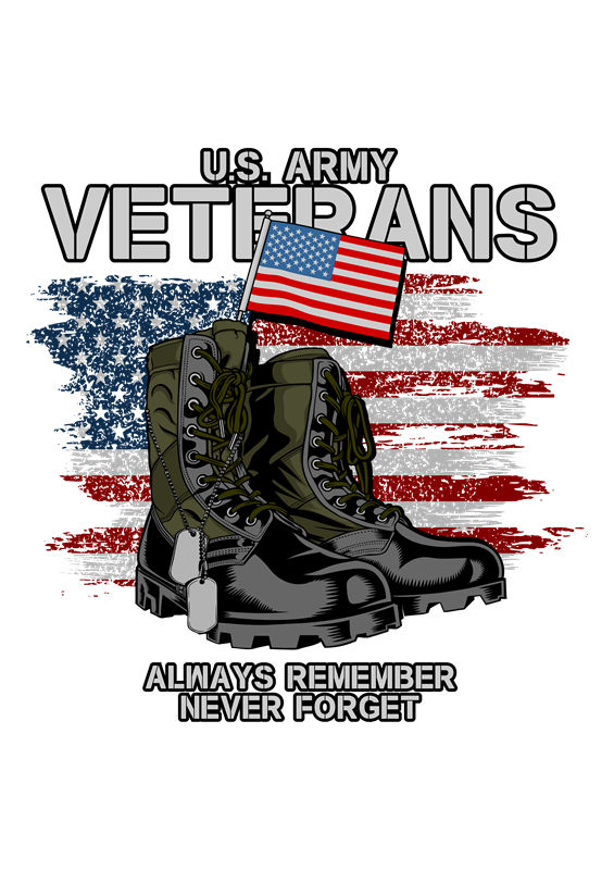 军事风格U.S. Army Veterans印花图案，适用于服装裁片