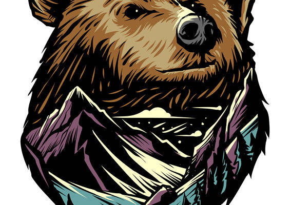 山熊图案服装印花裁片，自然野趣设计