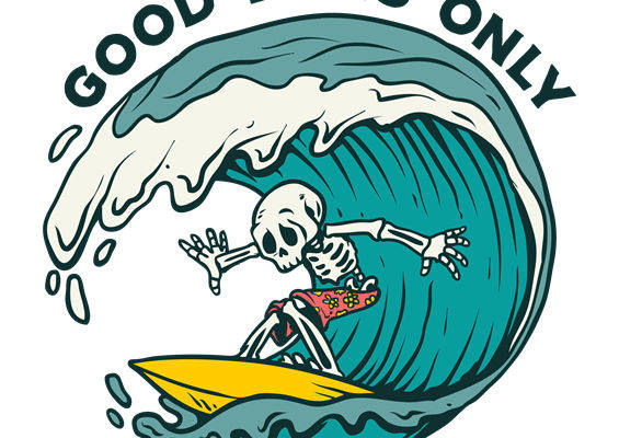 潮酷骷髅冲浪图案，打造个性服装印花