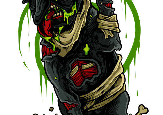 暗黑风格裁片印花：骷髅犬图案服装印花