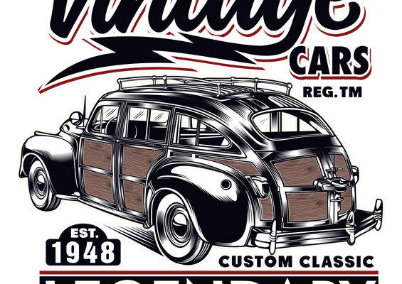 复古汽车图案裁片印花，打造经典服装