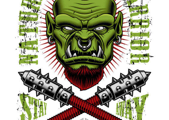 狂野战士裁片印花：绿色恶魔头像服装印花